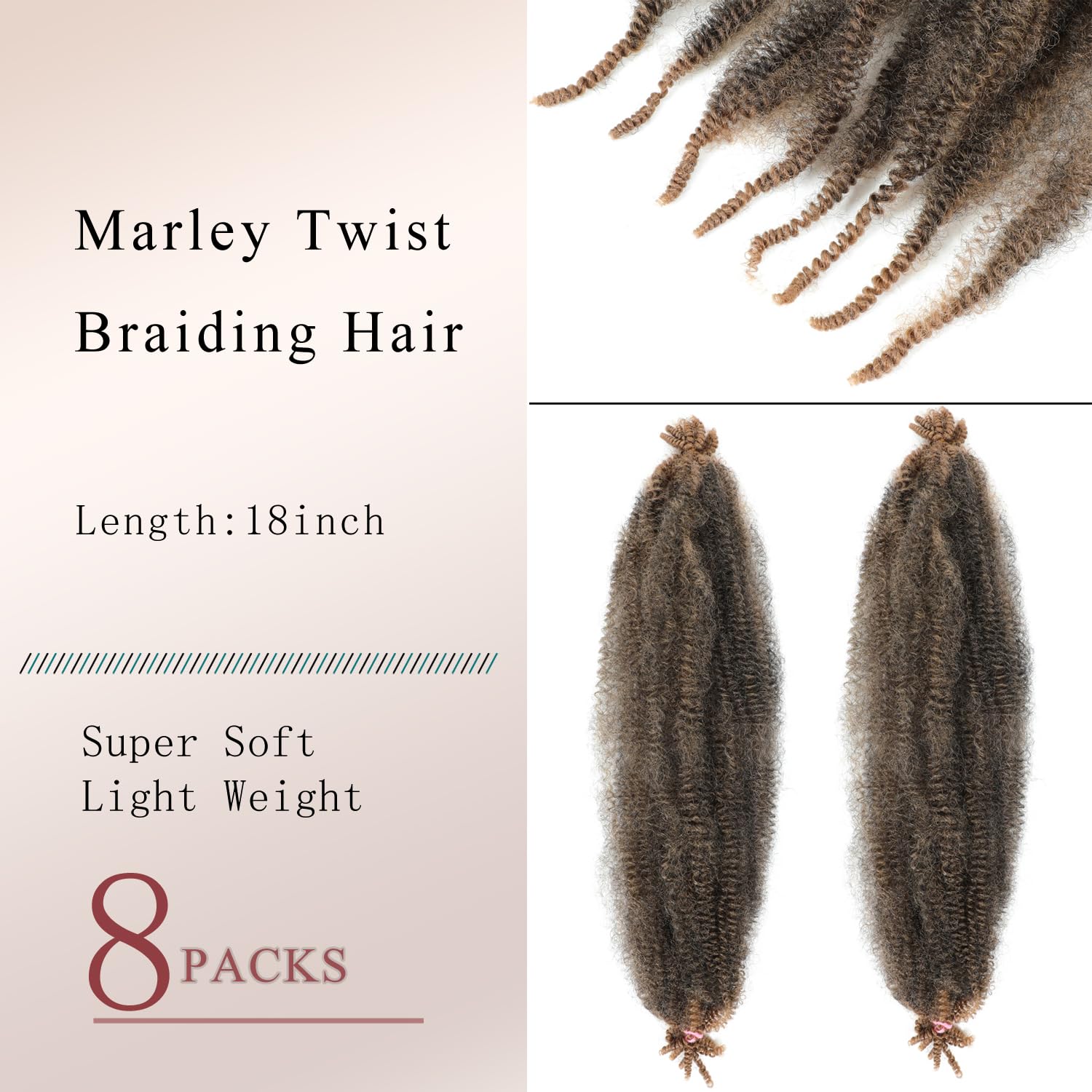 8 Packs Marley Twist Hair 18 Inch Pre-Separated Springy Afro Twist Hair Extension Afro Kinky Hair for Braiding Marley Kinky Braiding for Black Women (#27 - Image 2