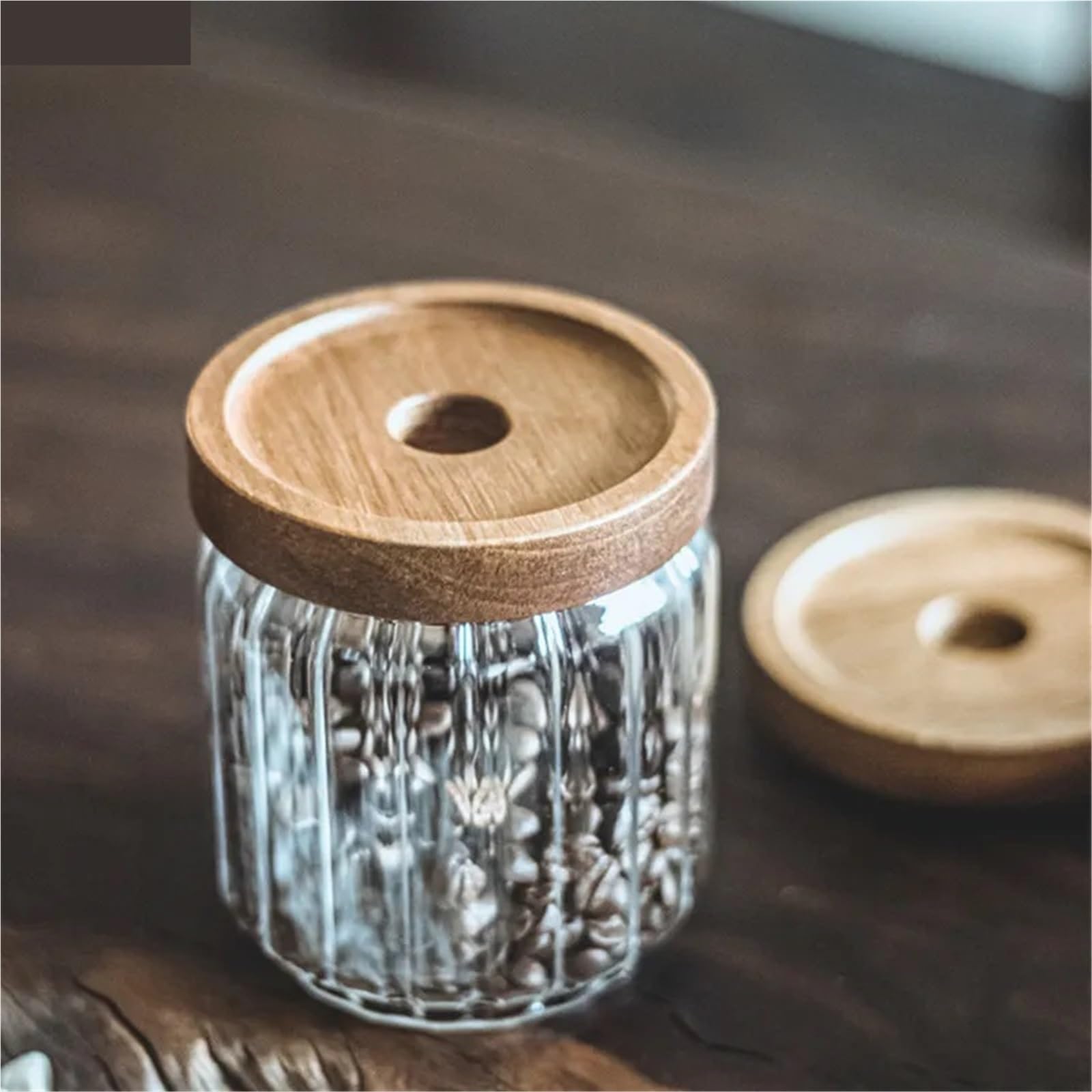 Bonbonglas 4 Stücke Holzdeckel Candy Orgnizer Glas Luftdichten Kanister Küche Versiegelt Lagerung Flaschen Glas for Lebensmittelbehälter Ingwer Müsli(A-1000ml)