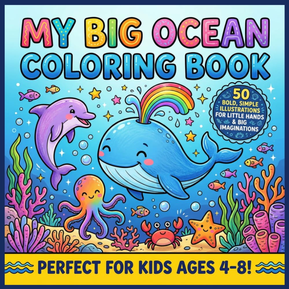 My Big Ocean Coloring Book: 50 Easy Sea Life Pages for Young Explorers — A Bold & Fun Underwater Coloring Adventure for Kids Ages 4-8