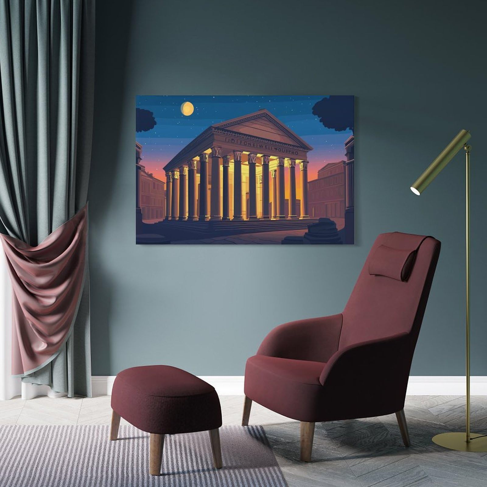 Junmoney Frame-Style-11-1 Roman Temple At Night Wall Decor Canvas Print, 20X30inch(50X75cm), For Lounge, Bedroom Or Personal Spaces, Thoughtful Wall Decor For Art Lovers
