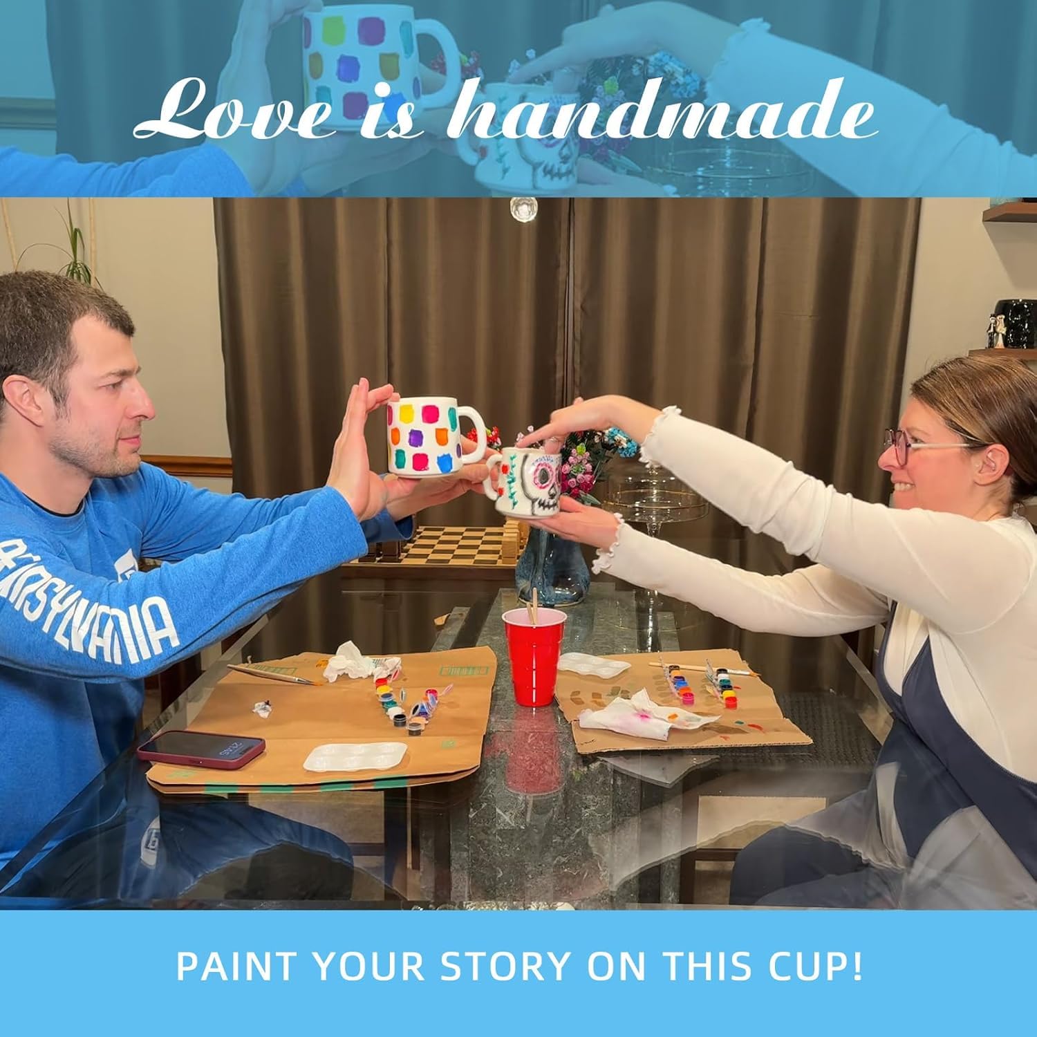 Roaxkois Kit de peinture en céramique - Comprend des tasses, des pinceaux, des peintures et des instructions de peinture - Kit de poterie pour la maison - Kit de bricolage pour adultes (Ondulé)