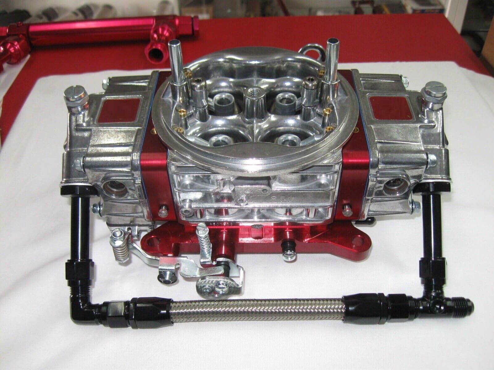 AN8 8AN Dual Feed Brandstofleiding Kit for Holley 4150 Carburateur Dual Feed Carb Brandstofleiding Roestvrij Staal Gevlochten Slang (Color : Red and Blue
