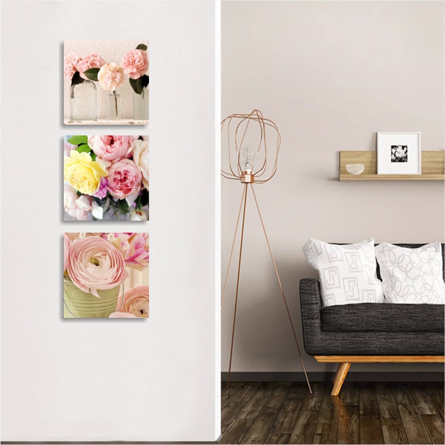 Quadri L&C ITALIA Tris Rose Shabby Chic - Quadretti da Parete 25 x 25 Quadri Moderni con Fiori per Soggiorno Camera da Letto Cucina Stampa su Tela Canvas