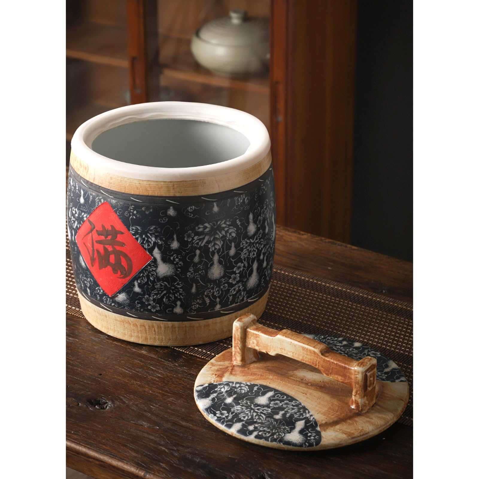 Scatola Per La Conservazione Del Riso Per Casa, Contenitore Di Conservazione Del Riso In Ceramica In Stile Cinese, Distributore Classico Di Cibo, Secchio Di Riso In Ceramica, Conservazione Ermetica, V