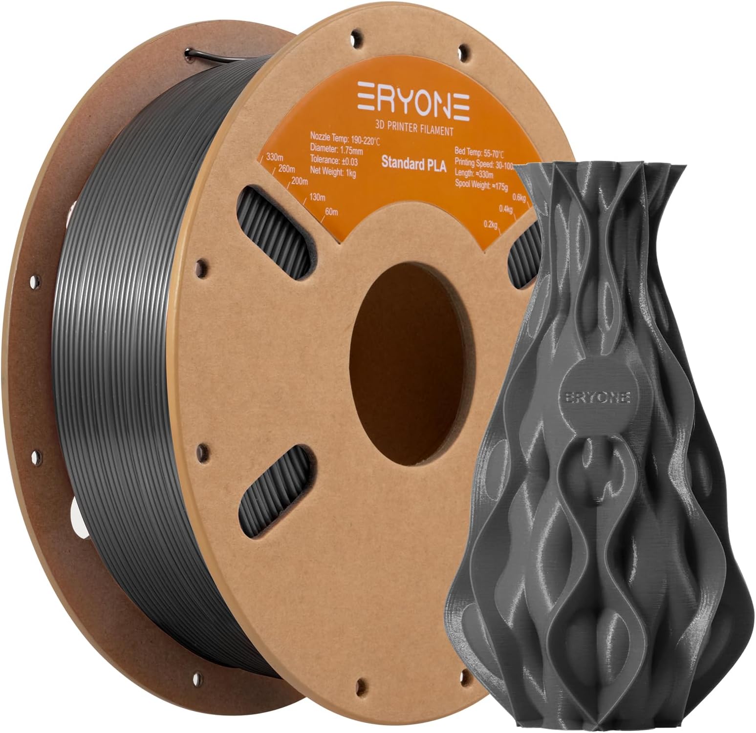 ERYONE PLA 3D Printer Filament 1.75mm, Dimensional Accuracy +/- 0.05 mm 1kg (2.2LBS)/Spool, Grey