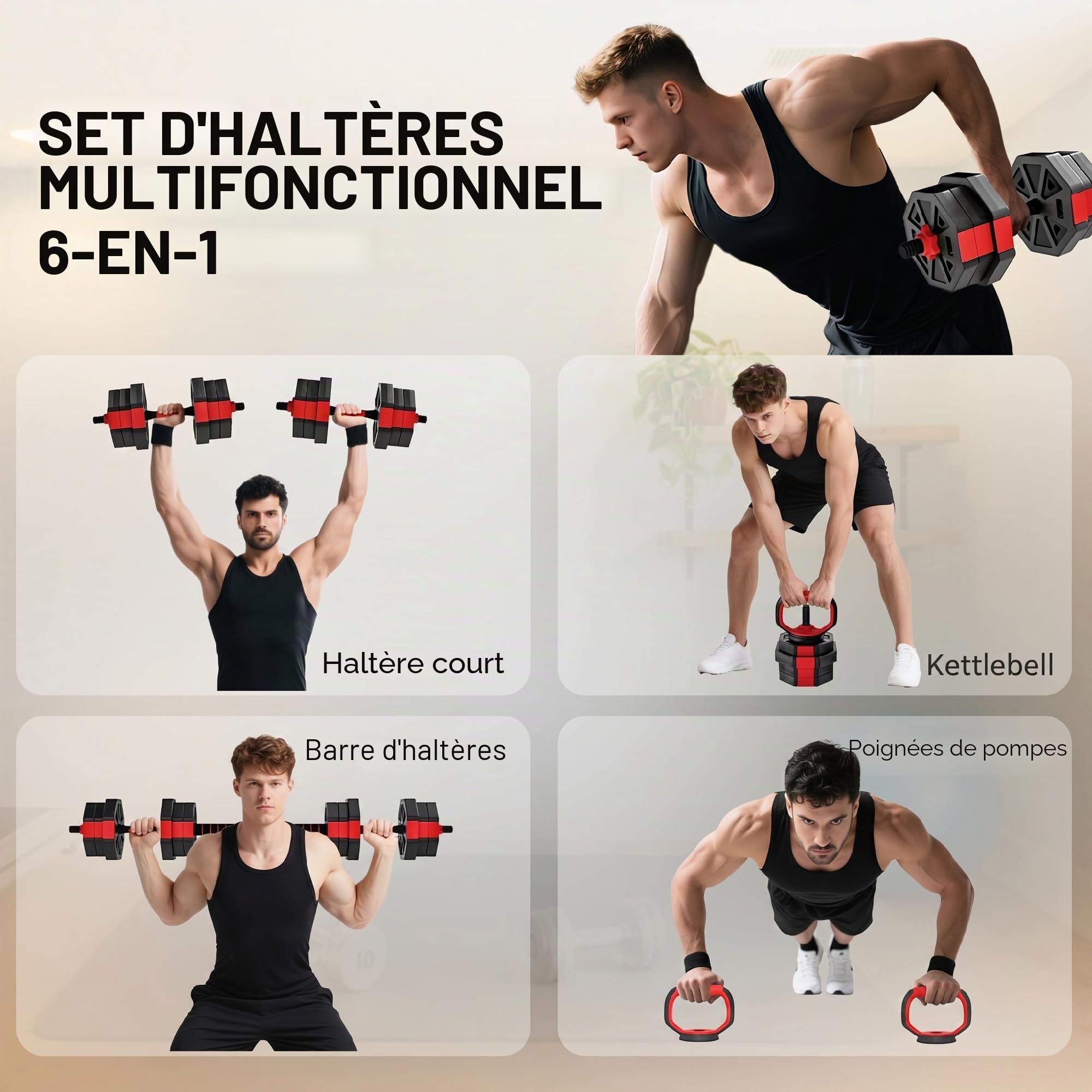 SPORTNOW 6-in-1 Hantelset Kurzhantel Set Kurzhanteln Langhanteln verstellbar 15/20/25/30 KG Hanteln Set Dumbbell mit Verbindungsrohr Sternverschlüsse Kurzhantelset für Krafttraining Zuhause