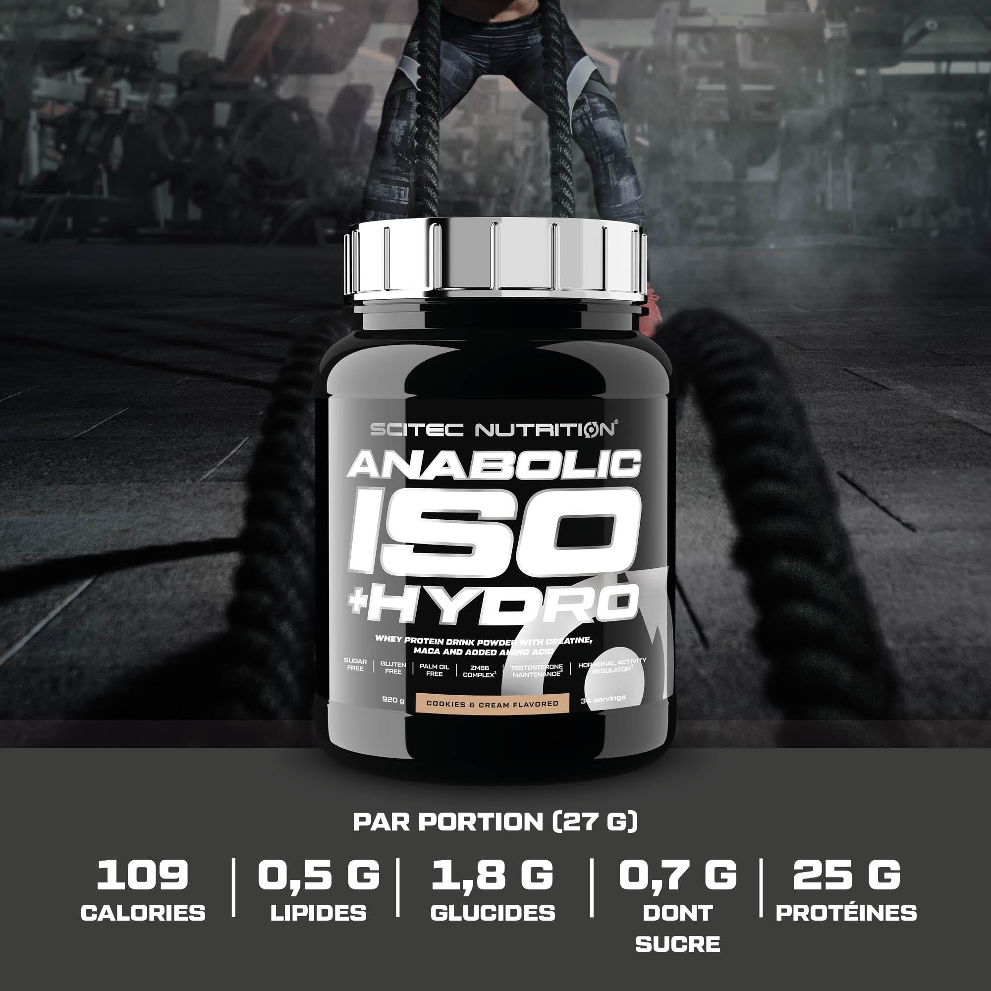 Scitec Nutrition Anabolic Iso+Hydro - Protéines de lactosérum et créatine | Isolat et hydrolysat de whey - Maca et acides aminés - Zinc pour un taux normal de testostérone - 920 g, Cookies & cream