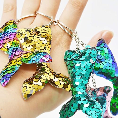 Miniatura 6 de Monedero de lentejuelas con cola de sirena para niños y niñas 6 unidades con brillantes colas de purpurina llaveros de cola de sirena 6 unidades