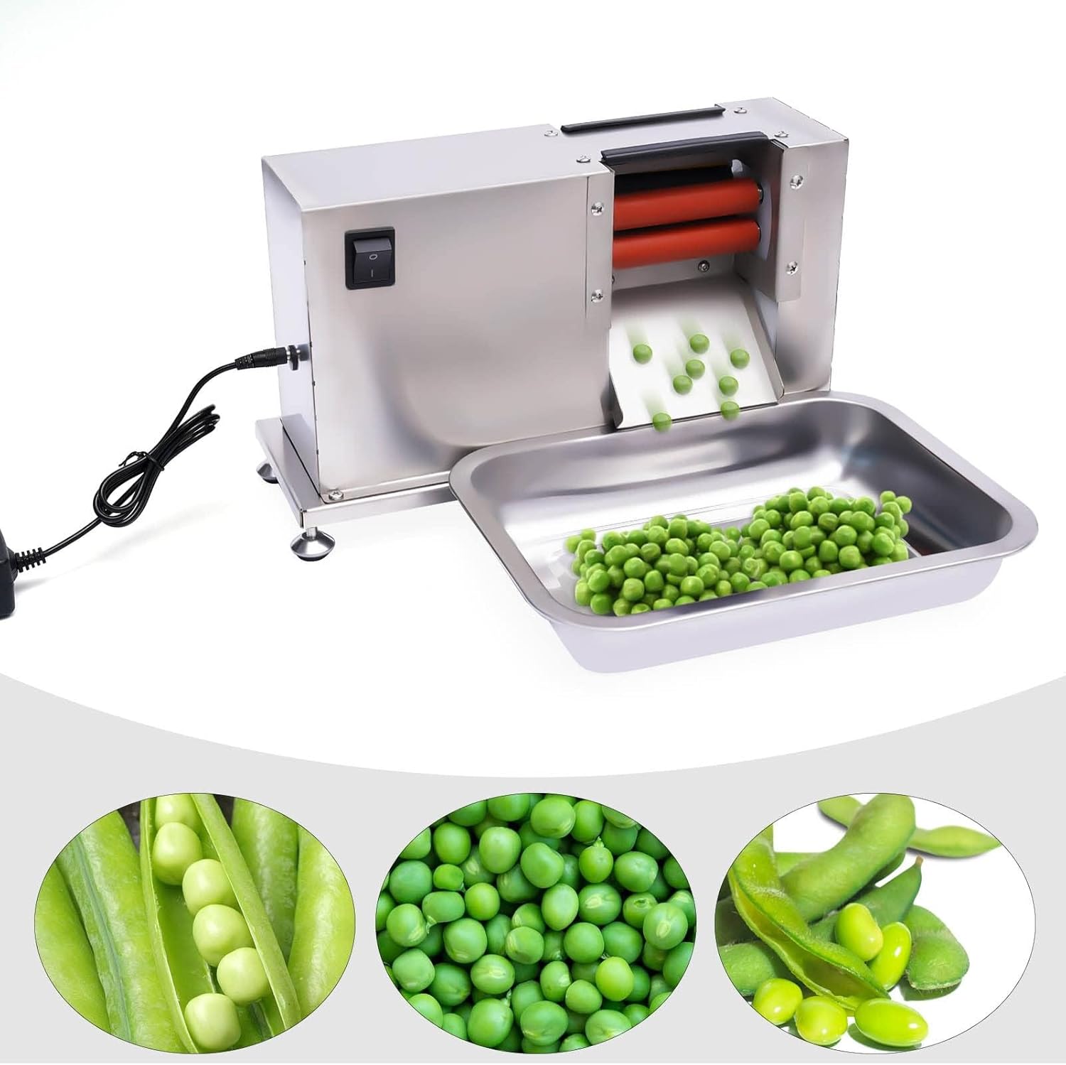 Electric Pea Sheller Machine, Semi-Automatic Stainless Steel Pea Bean Peeling Machine, 22 Lbs/h Output Commercial Bean Pea Peeler Stripper Sheller for Restaurants, Vegetable Vendors