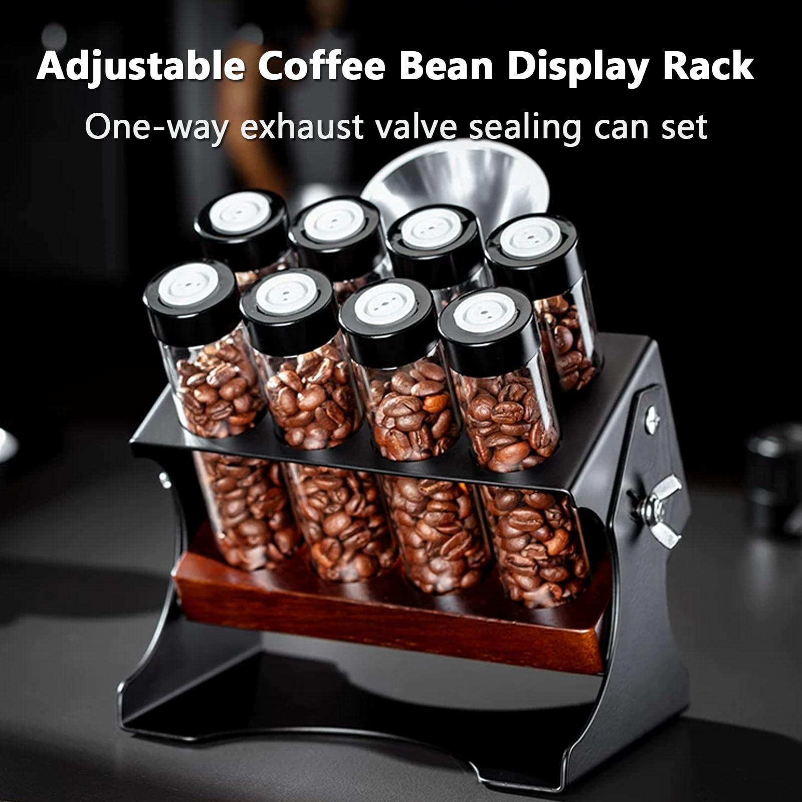 Kaffeebohnen-Aufbewahrungsröhren mit verstellbarem Display-Rack und Trichter, luftdichter Behälter mit Abluftventil, ideal für Kaffeebohnen und Gewürze