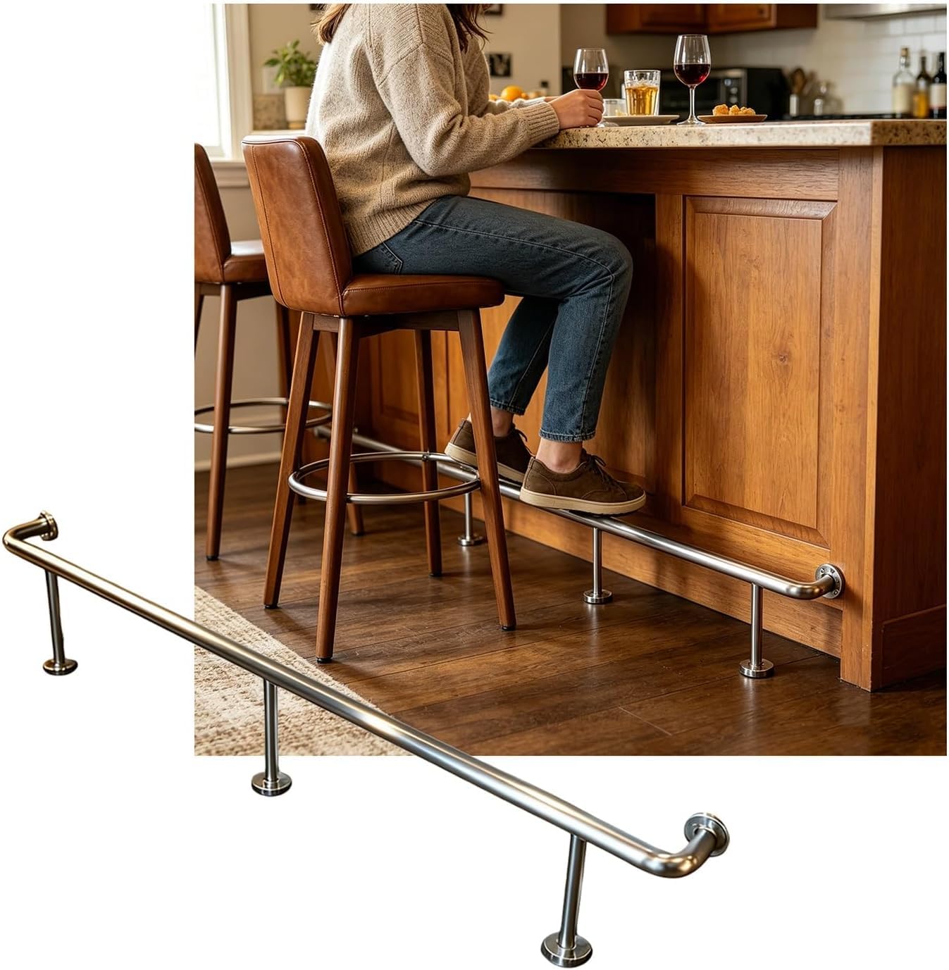 Epano Silver Lxxw Bar Foot Rail Bar Foot Rail Kit For Kitchen，Wall Mounted For Restaurant Cafe Library Counter，3.28~16.4Ft(,5.0M/16.40Ft)