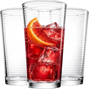 Glavers Drinking Glasses Set of 10 Highball Glass Cups, Premium Quality 17 Oz. Coolers, Ribbed Glassware. Ideal for Water, Juice, Cocktails, and Iced Tea. Dishwasher Safe.