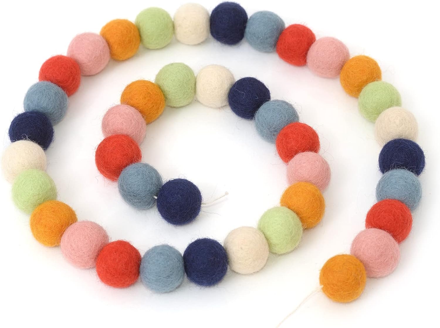 Glaciart One Felt Ball Garland - Pom Pom Garland - 9 Feet, 40 Balls, 7 Gender Neutral Colors, Nursery Decor, Bunting, Birthday Party Decorations, Easter, Photo Prop