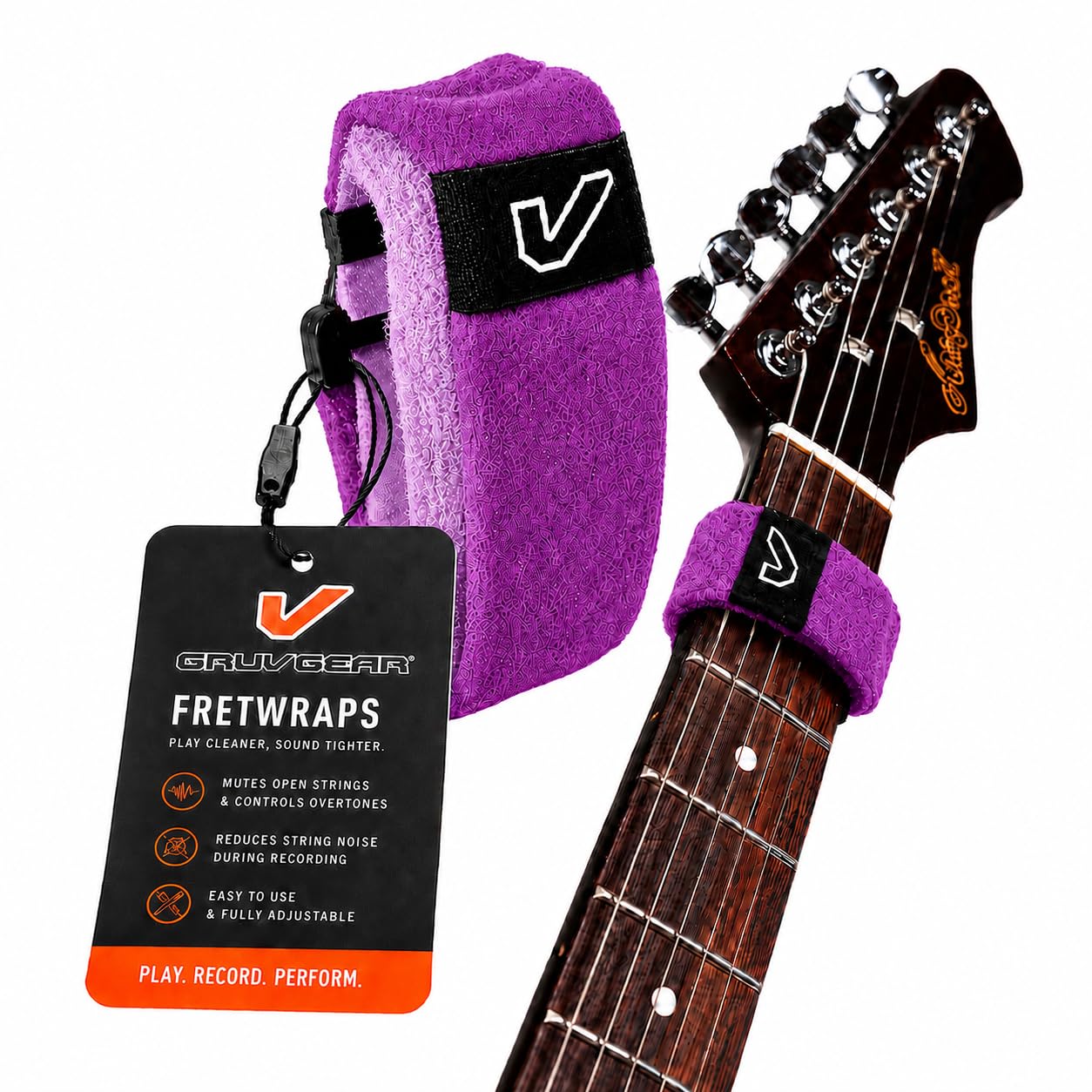 Gruv Gear Fret Wrap &amp; Guitar Mute, Fretwrap for Acoustic, Electric &amp; Bass | String Dampener Recording, Tapping &amp; Practice Accessory (1 Pack, Medium Purple, Fits 5 String Bass, 7 String Guitar)