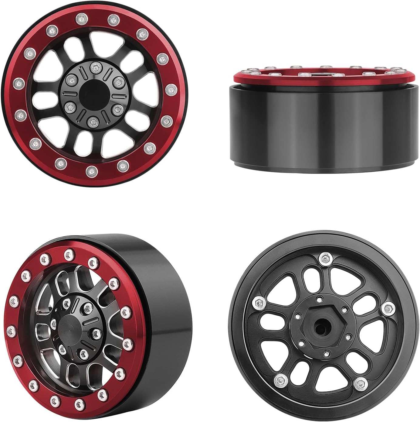 HobbyPark 1.9 Beadlock Wheels for TRX4 Axial SCX10 II III RR10 Wraith Redcat Gen 8 Gen 7 RC4WD 1/10 Scale RC Crawler Car (Red Ring)