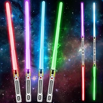 AuntyFey 4 Pack Extendable Toy Sword Set for Kids & Adults - Dual Light Up Sabers, Perfect for Parties