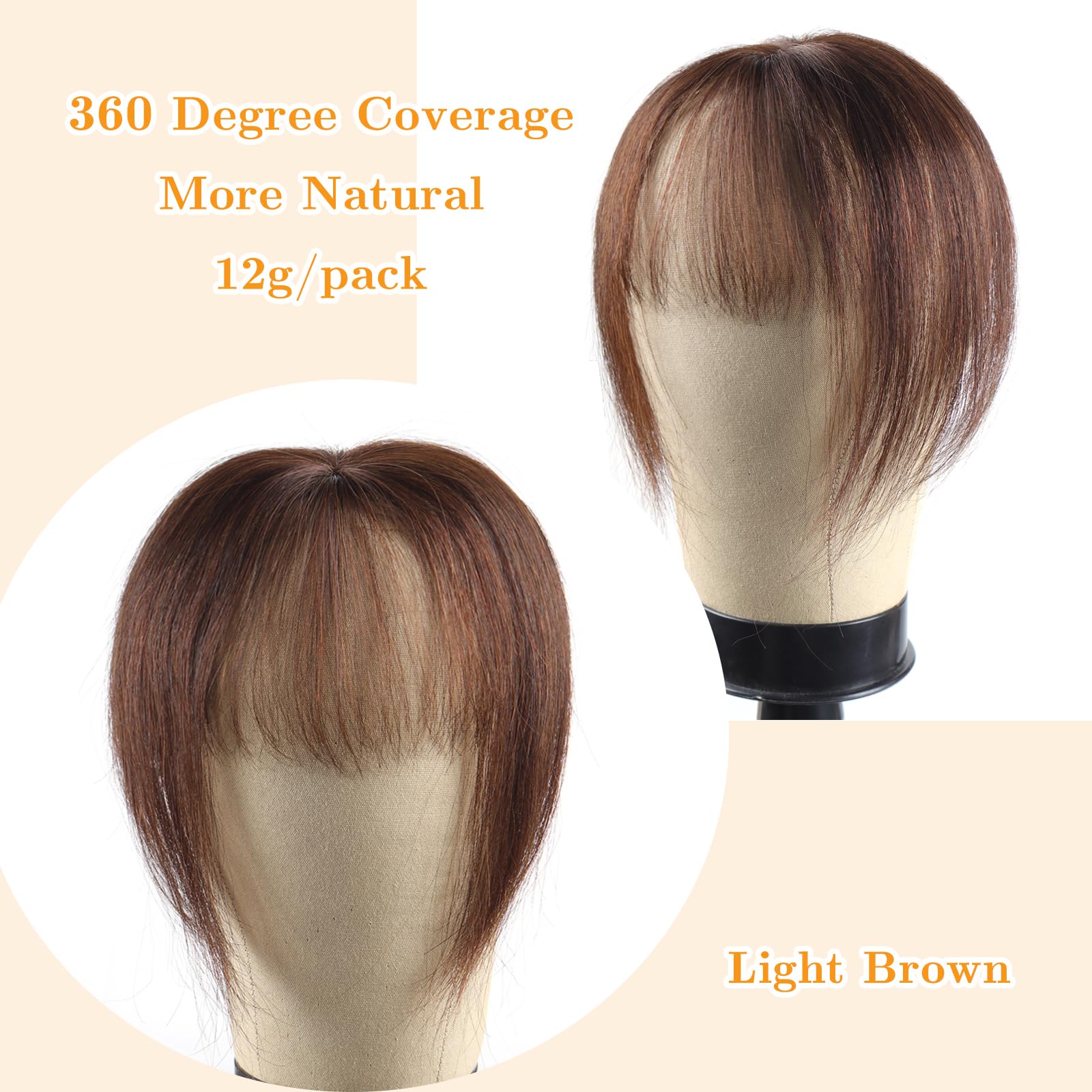 Clip In Fringe Bangs 360° 3D Cover Clip in Bangs 100% Real Human Hair Toppers with Bangs,Light Brown Hair pieces Clip on Bangs for Women Fake Bangs for Daily Wear - Image 3