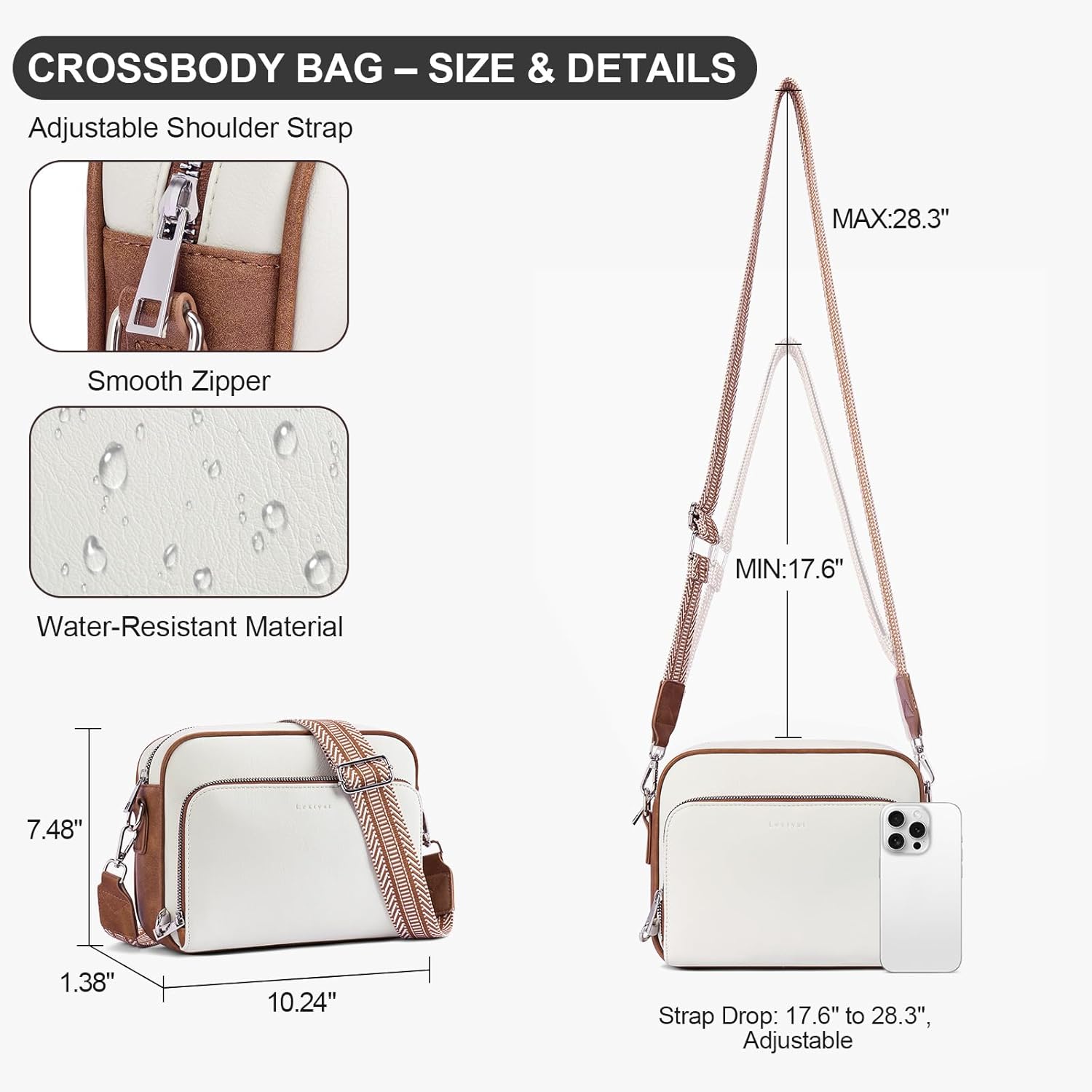 Crossbody Purses for Women Vegan Leather Travel Anti Theft Bags Guitar Strap Shoulder Purse with Built in Wallet - Image 5