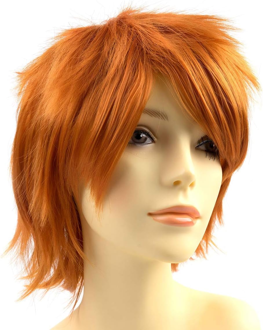 Modernfairy Anime Halloween Wig Dark Orange for Cosplay Party, Synthetic Layered Short Hair Wigs with Bangs, Pastel Wigs for Women Men