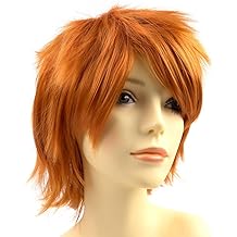 Modernfairy Anime Halloween Wig Dark Orange for Cosplay Party, Synthetic Layered Short Hair Wigs with Bangs, Pastel Wigs for Women Men