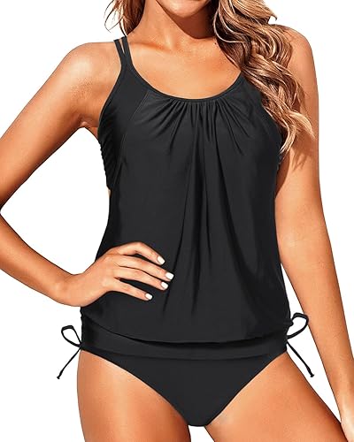 Miniatura 2 de Yonique Trajes de baño tankini para mujer, parte superior de natación con parte inferior de bikini, trajes de baño atléticos de dos piezas, trajes