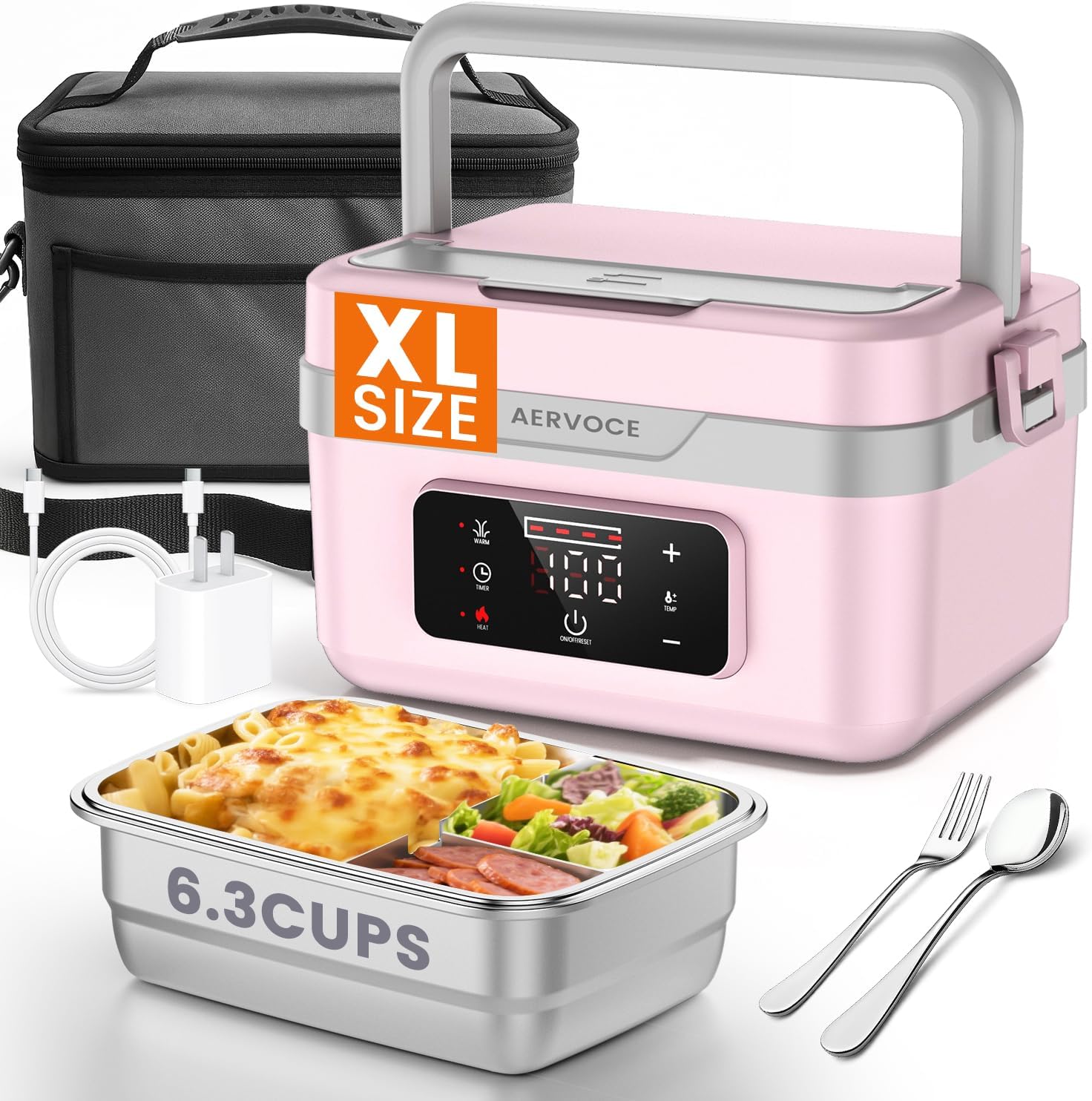 Electric Lunch Box for Adults - 10000mAh Cordless Heated Lunch Box for Women 1.5L Portable Food Warmer for Car, Office or Outdoor Jobsites(pink)