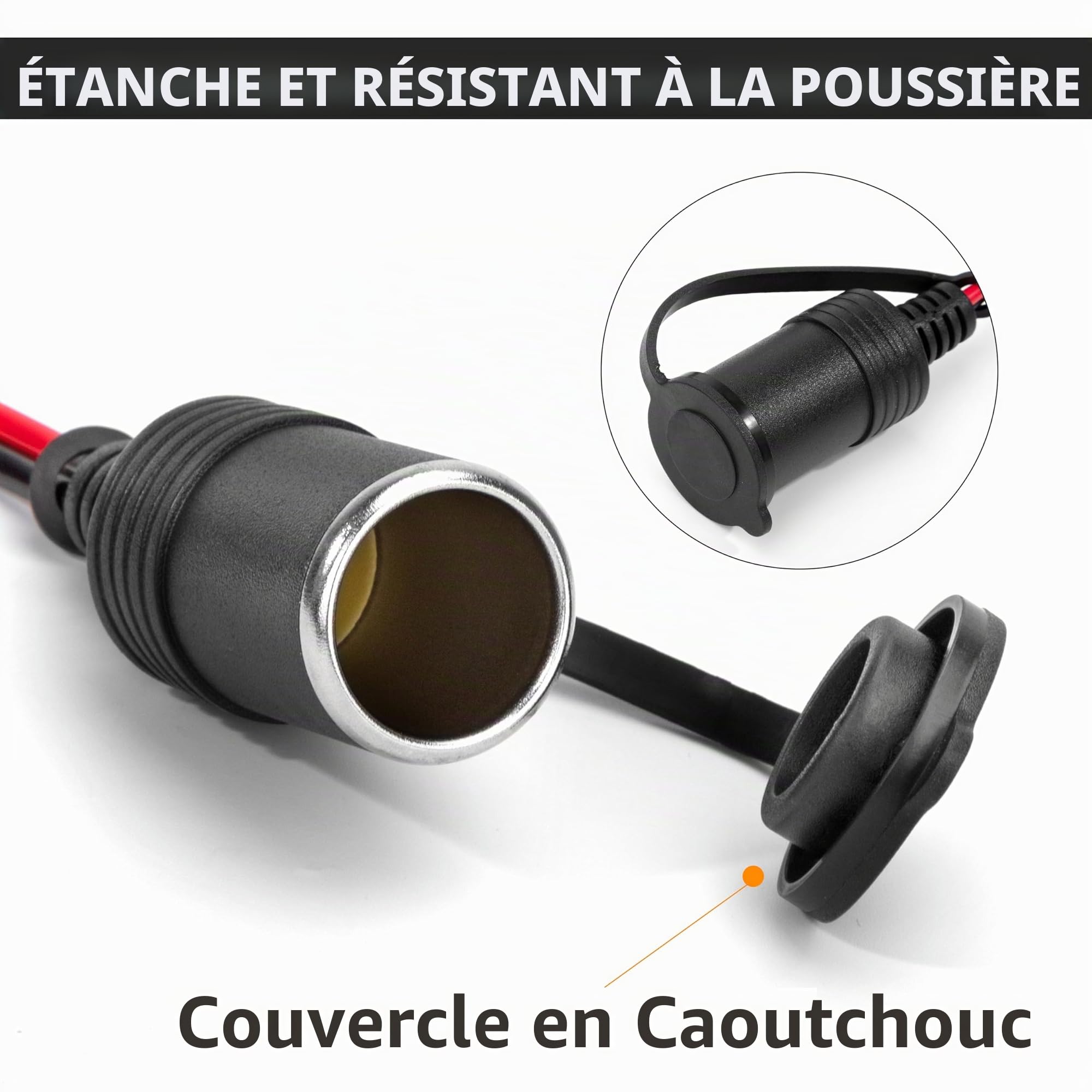 Rallonge Allume Cigare 12V Prise Allume Cigare avec Pince Batterie Voiture Câble d'Extension 3 Mètre 16AWG avec Fusible 15A/20A/25A