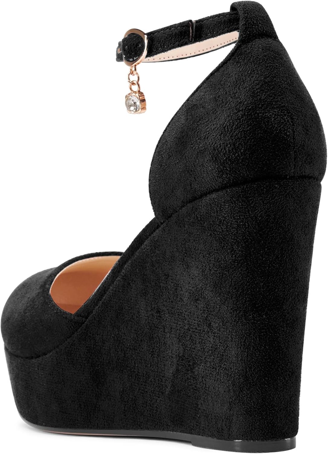 HDEUOLM Womens Wedges Platform Heel Round Toe Pumps Ankle Strap Two-Piece Casual Basic Classic 3.9 Inches Heels