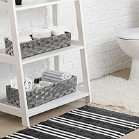 Vista 6 de LotFancy Cesta de almacenamiento de papel higiénico, paquete de 2 cestas tejidas para tanque de inodoro, cesta de almacenamiento trasera