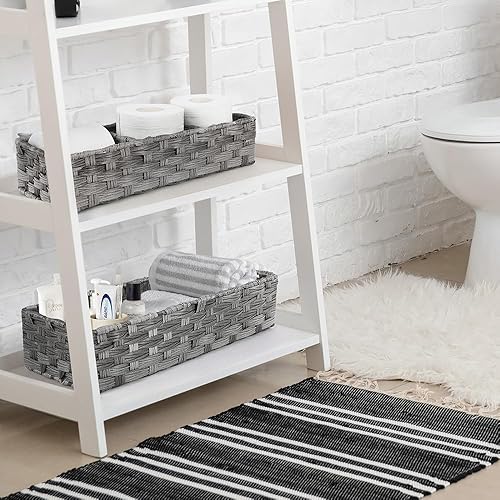 Miniatura 6 de LotFancy Cesta de almacenamiento de papel higiénico, paquete de 2 cestas tejidas para tanque de inodoro, cesta de almacenamiento trasera del