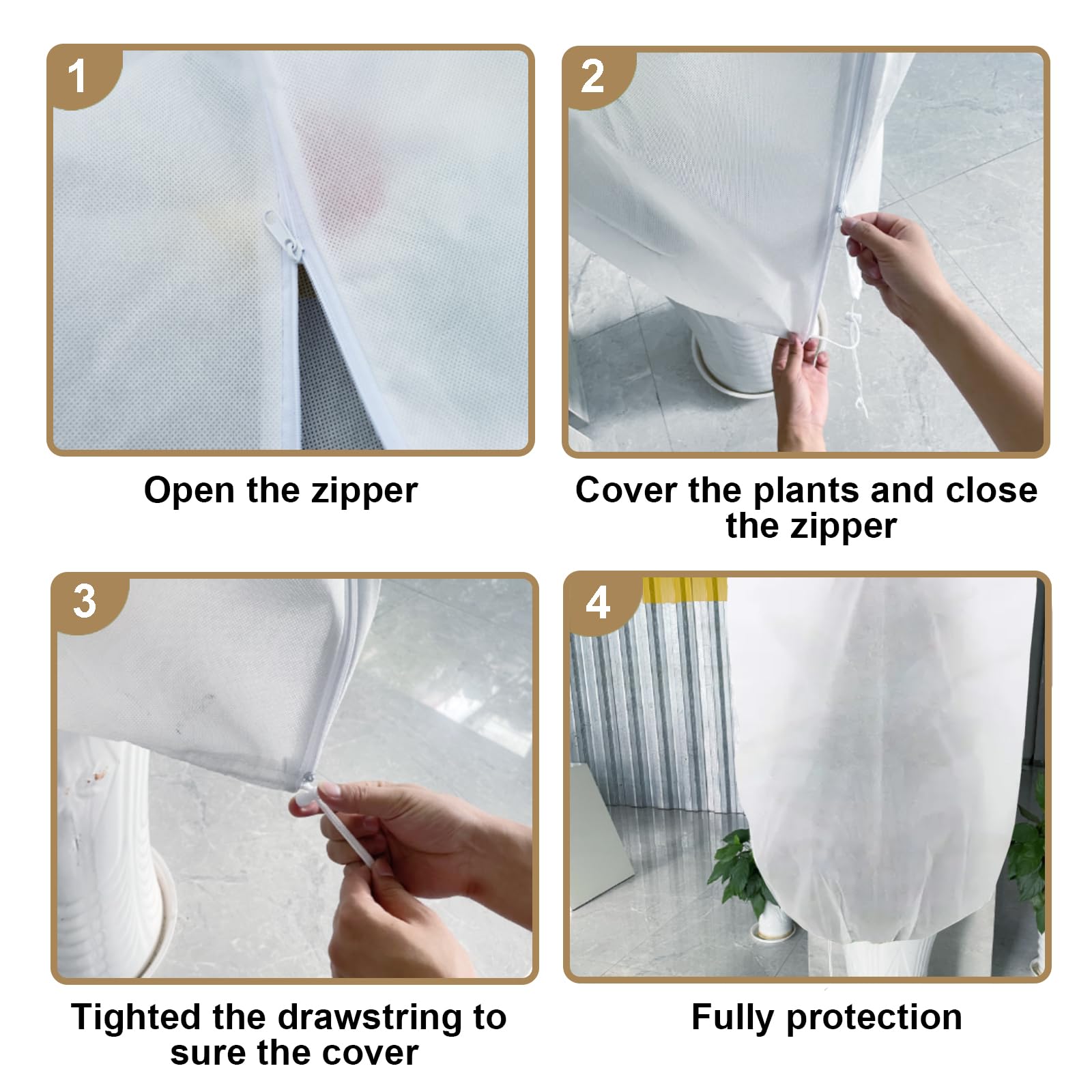 Paquete de 5 fundas protectoras contra la congelación para plantas, 50 x 75 pulgadas, reutilizable, con cordón y cremallera para plantas, árboles, arbustos, manta cálida para protección contra