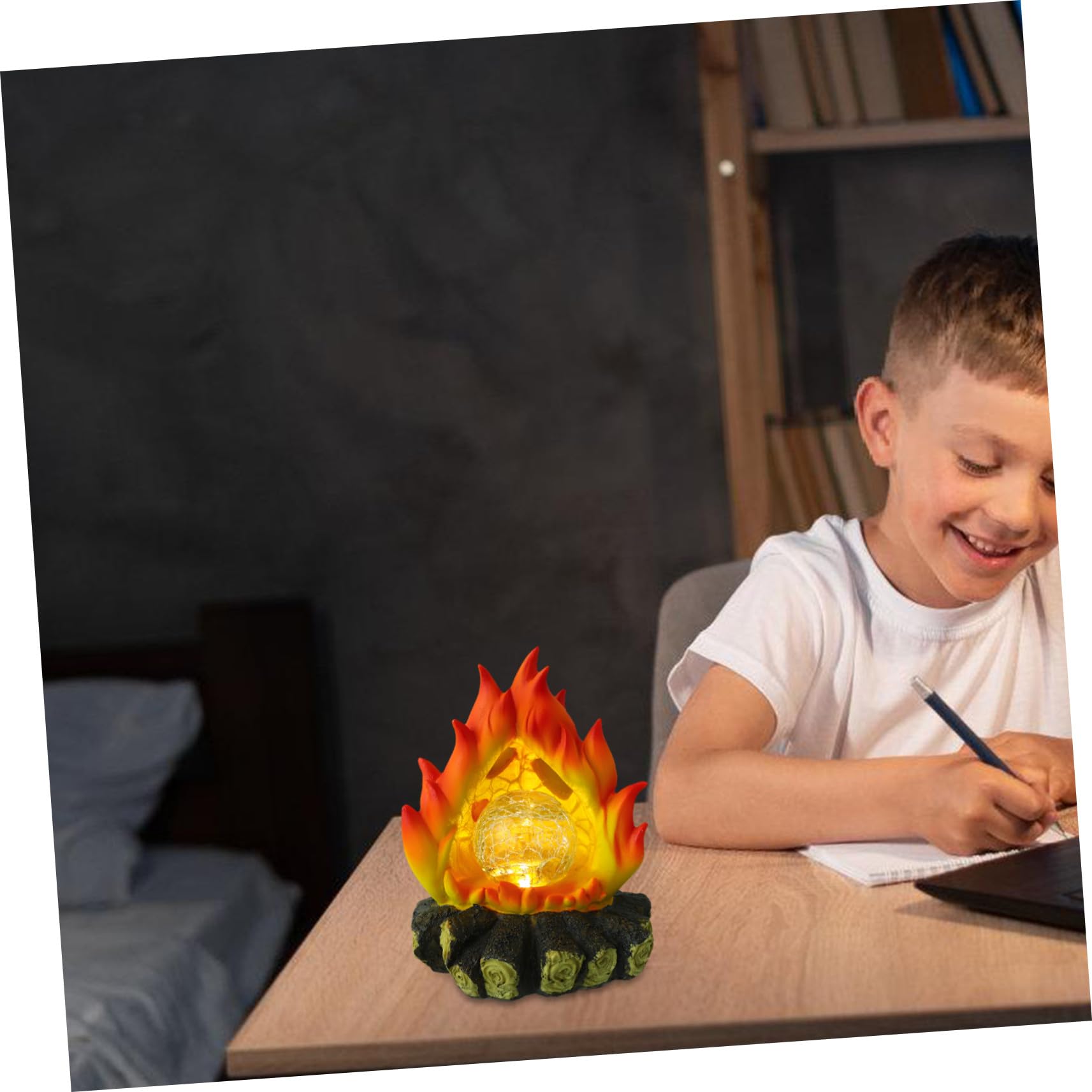 ibasenice Solar Flammenlicht aus Kunstharz mit Realistischem 3d-kaminholz Wetterfest und Solarbetrieben Lagerfeuer Dekoration für Garten und Haus zu Halloween und Weihnachten