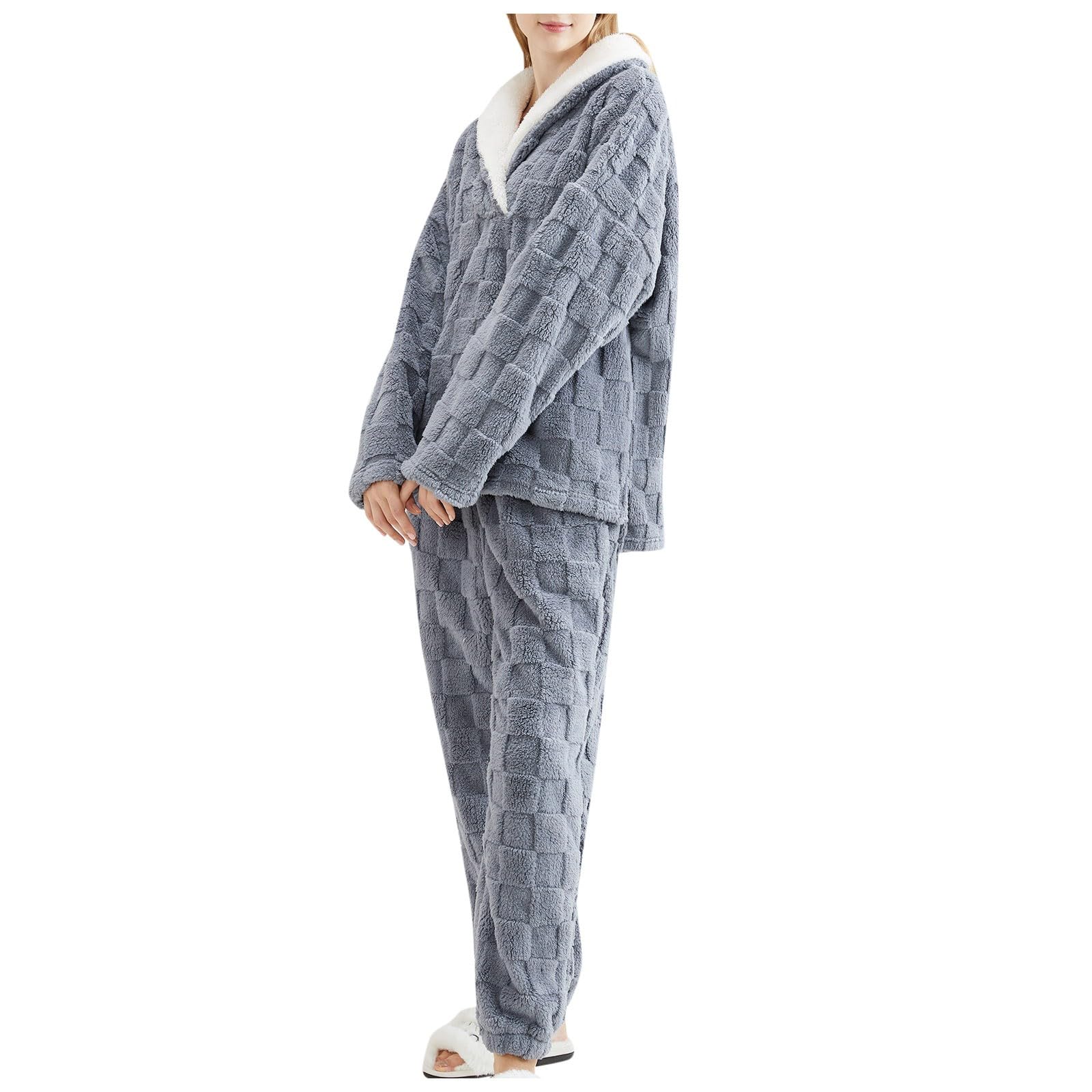 Pijama largo para mujer, mullido, mullido, pantalones de pijama, conjunto de ropa de dormir, con botones, cuello de camisa, traje de ocio, ropa de noche, camiseta ligera de manga larga,