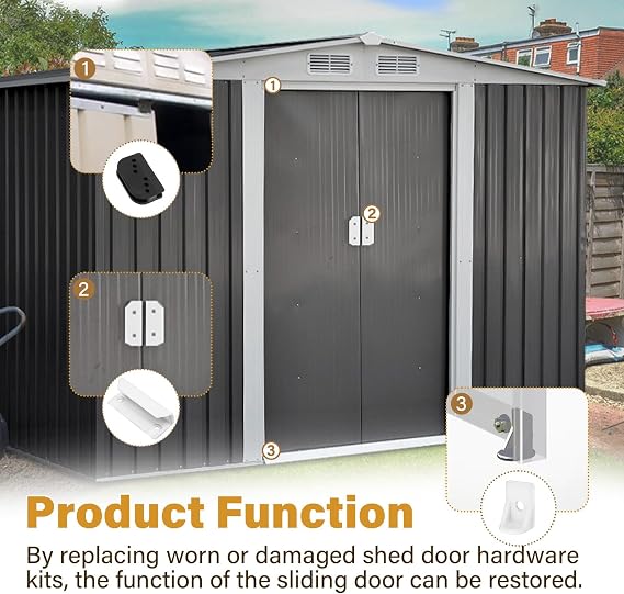 DK100-A Shed Door Full Kit Door Tune-Up Kit Replacements Parts for Arrow Shed Sliding Doors (Includes 2 Door Handles, 4 Lower Door Guides, 4 Door Slides, Screws and Nuts)