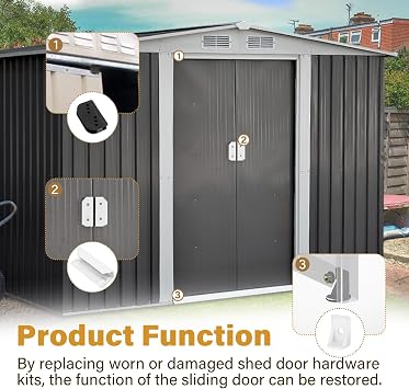 DK100-A Shed Door Full Kit Door Tune-Up Kit Replacements Parts for Arrow Shed Sliding Doors (Includes 2 Door Handles, 4 Lower Door Guides, 4 Door Slides, Screws and Nuts)