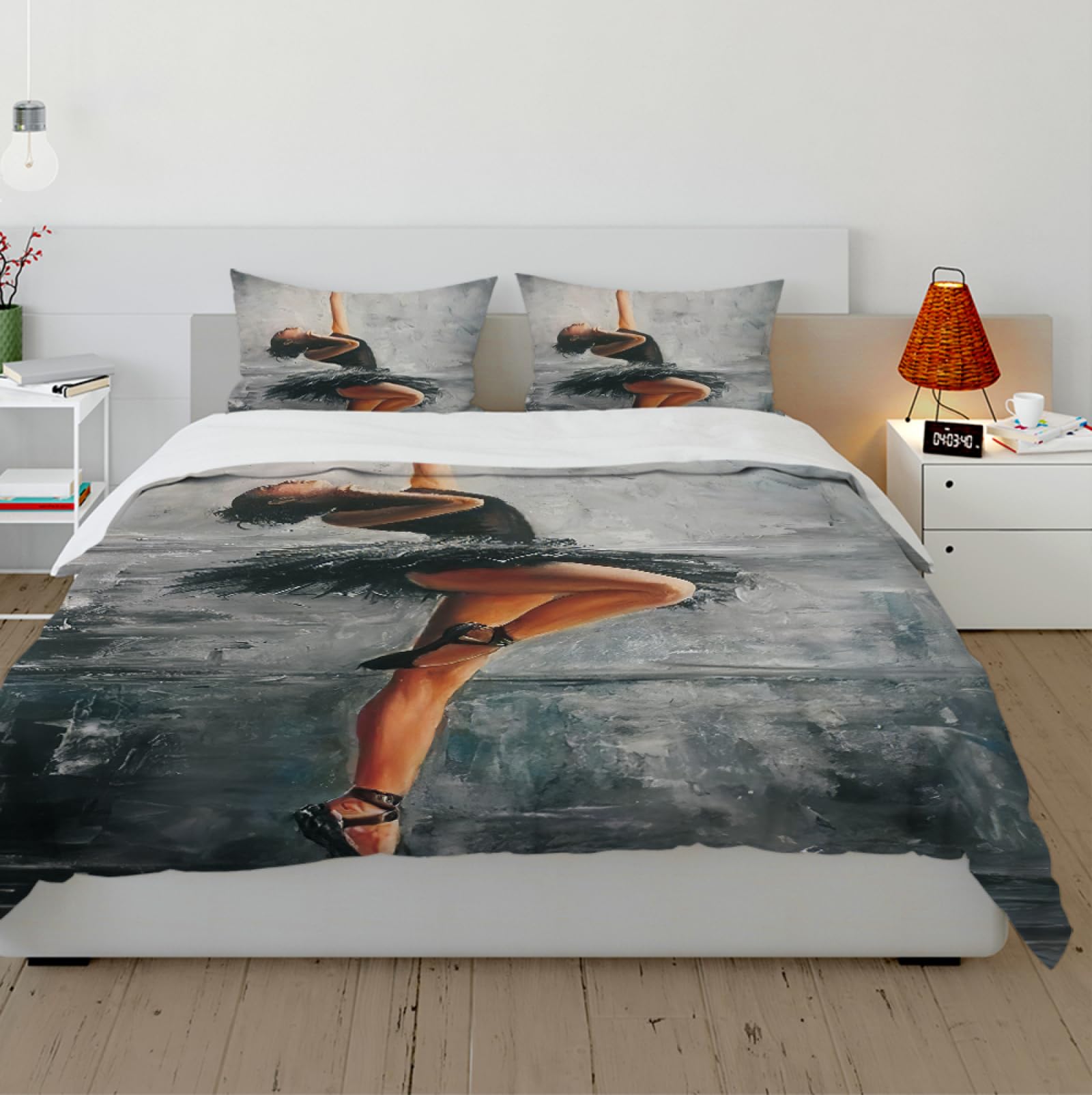 Grey Poszewka na kołdrę Ballet Girl Poszewka na kołdrę Dance Enthusiast 3-częściowy zestaw pościeli do łóżeczka z 2 poduszkami Shams 220 x 240 cm
