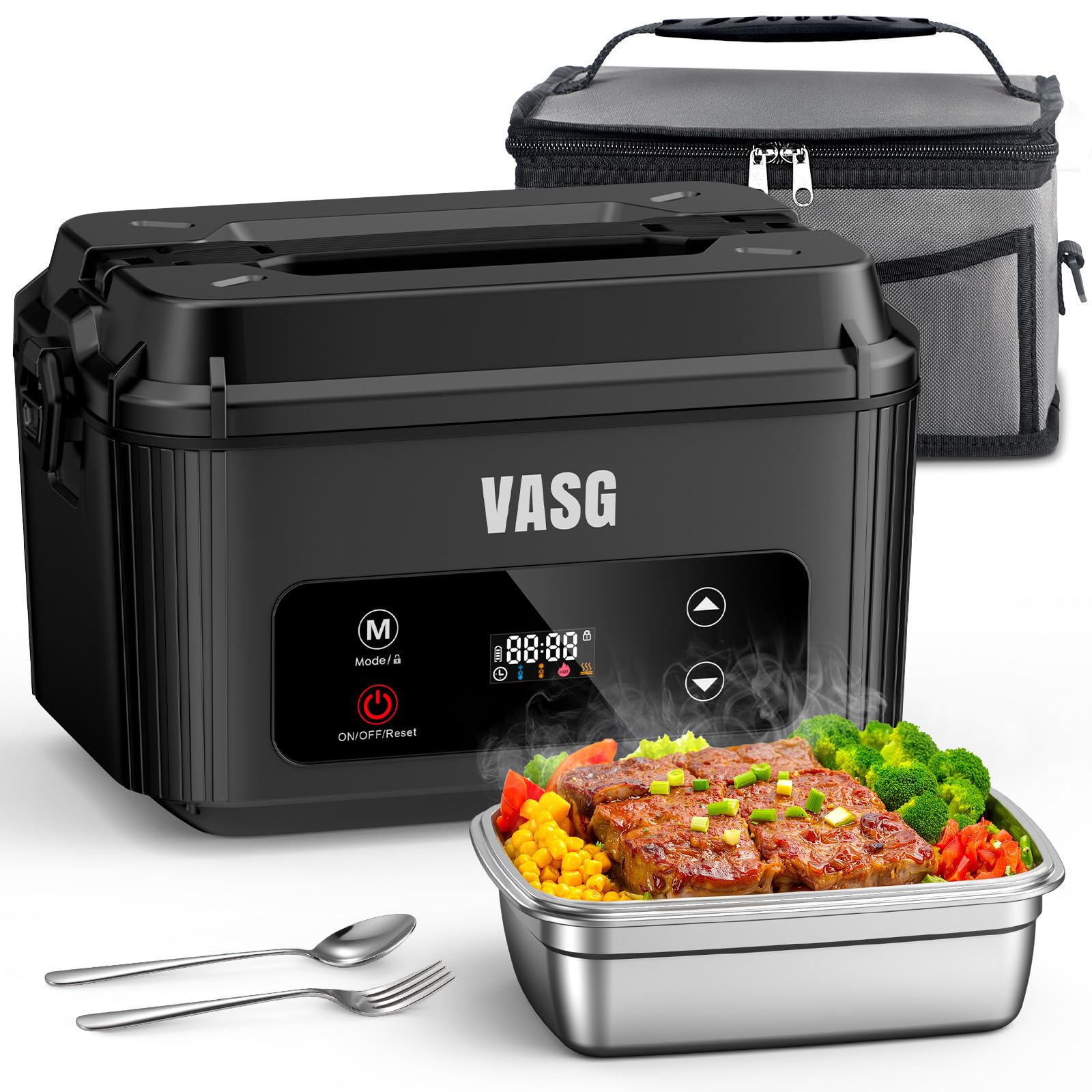 Photo 1 of VASG 2026 Upgraded Cordless Heated Lunch Box for Adults, XXL 5.1-Cup Electric Lunch Box with 360° Surround Rapid Heating, 12000mAh Portable Food Warmer with Timer, LCD Display for Office & Car