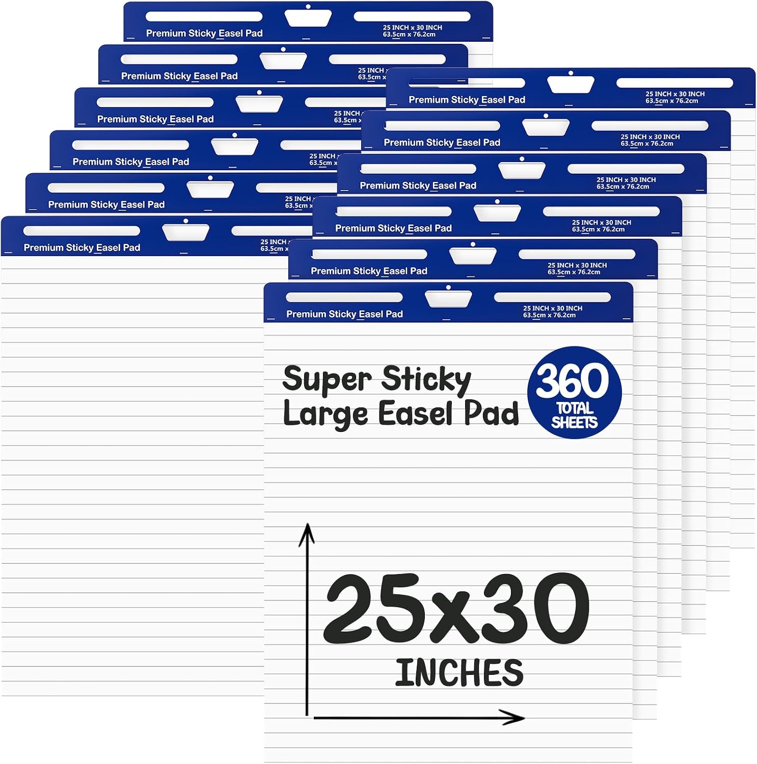 ReliThick 12 Pads Sticky Easel Pad, 25 in x 30 in, White, Lined, 30 Sheets/pad, Anchor Chart Paper for Teachers, Lines Flip Chart with Sticky