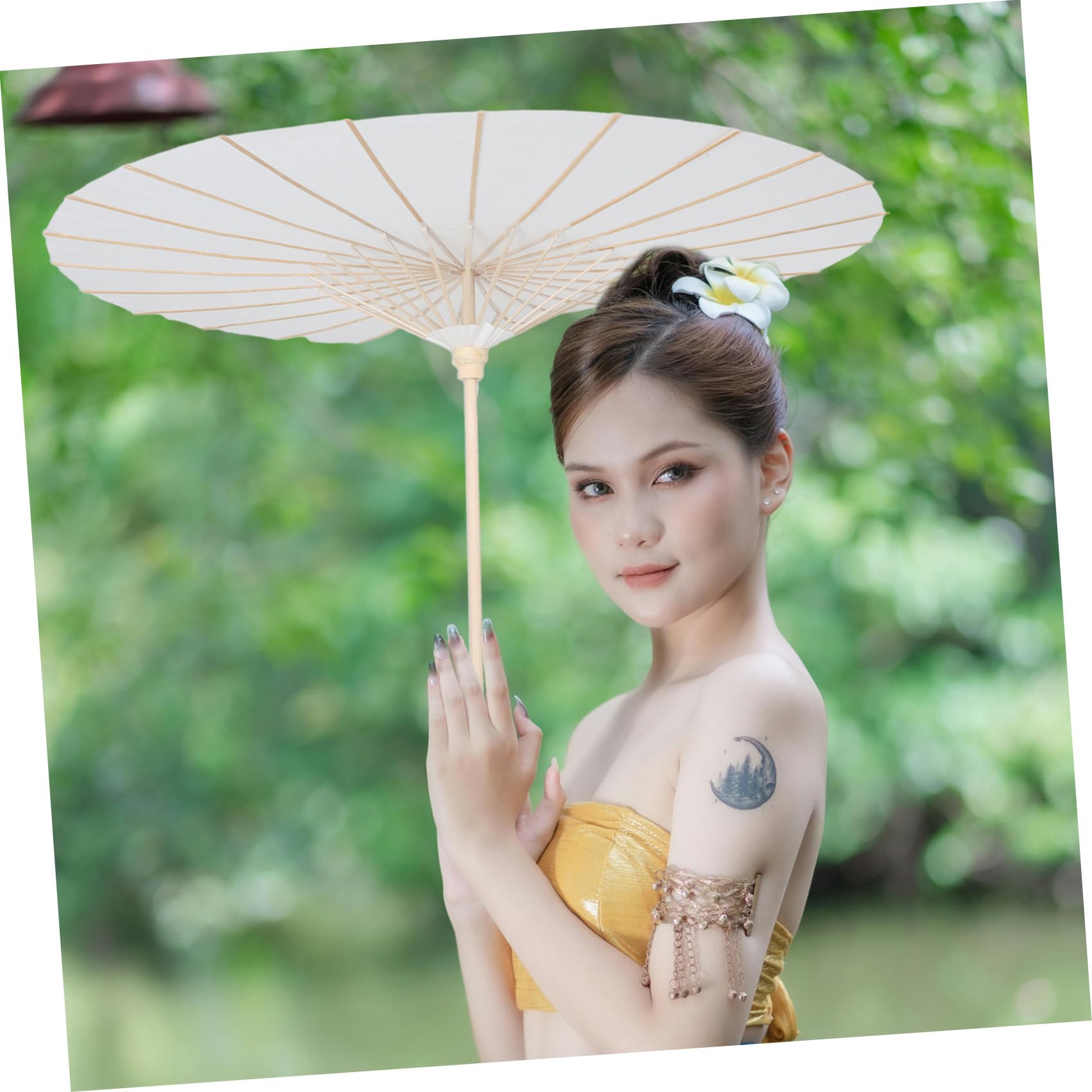 Abaodam 4 Stück Weißer Geölter Papierschirm mit Holzgriff für Hochzeit Dekoration und Fotoshooting im Chinesisch Japanischen Stil 84cm Groß Langlebig für Drinnen und Draußen