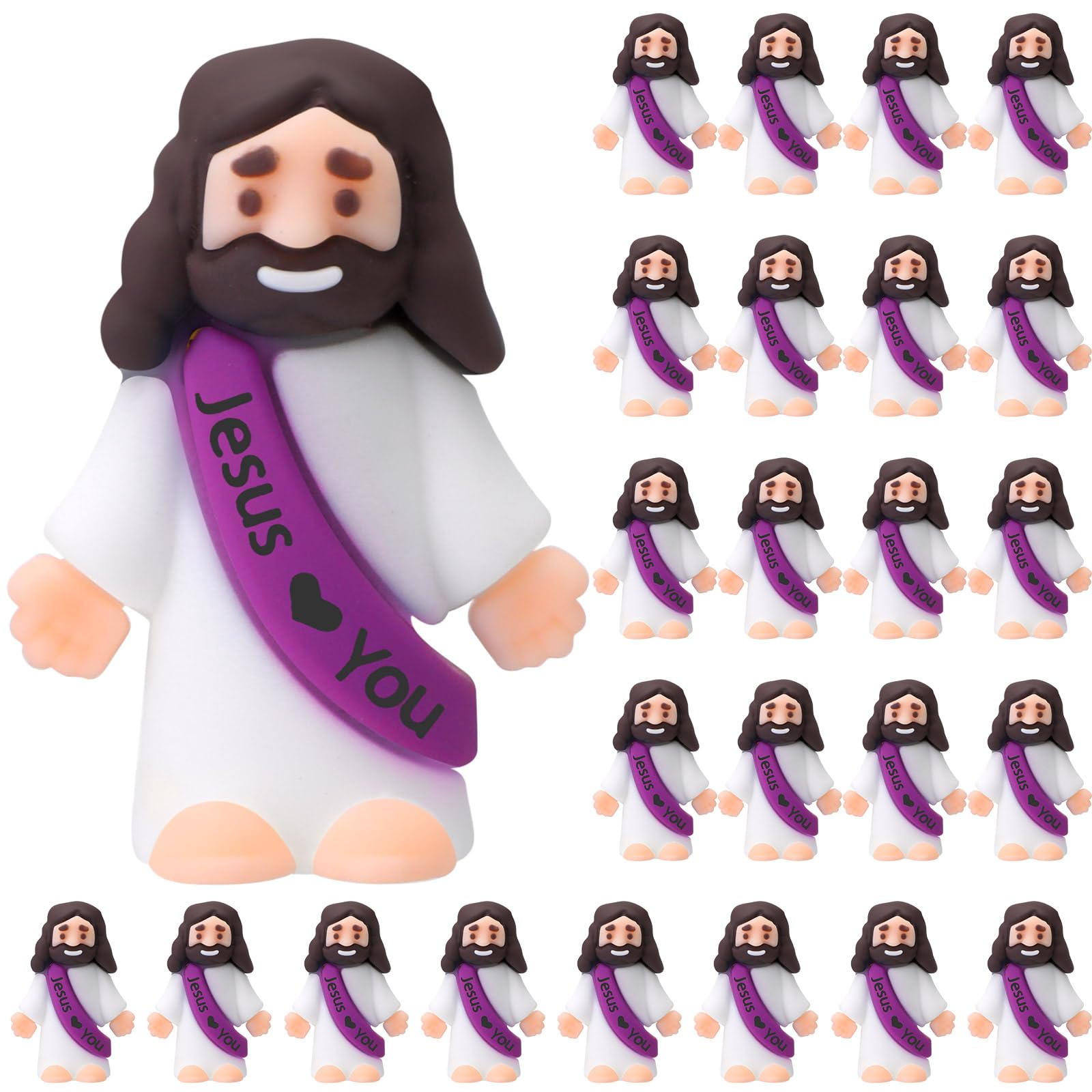 Bememo 25 Pcs Little Jesus Figures,Original Design Jesus Love You Rubber Religious Toys for Easter,Easter Basket Stuffers,Christian Party Favors