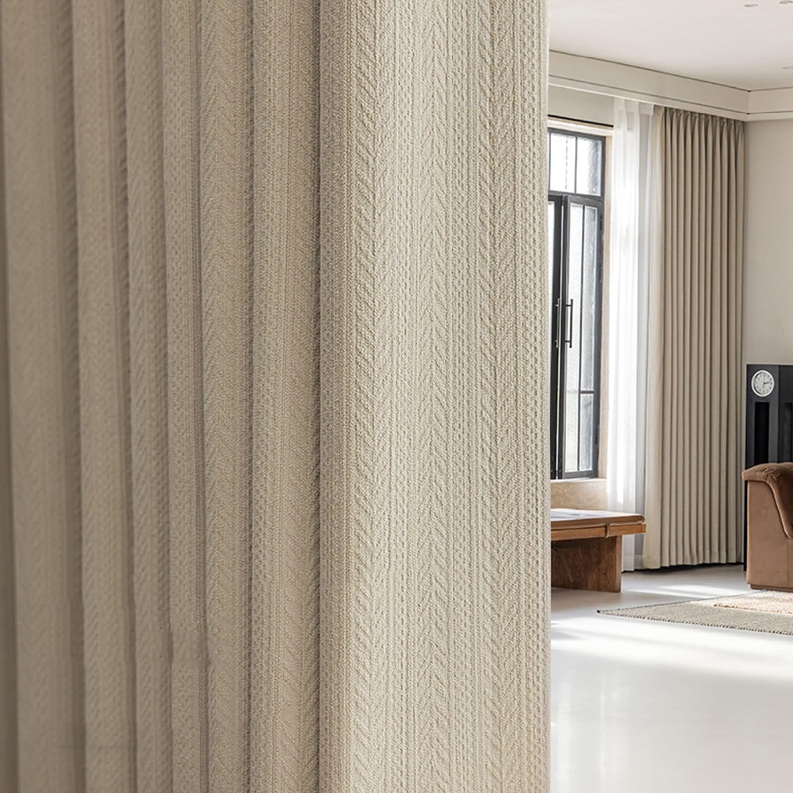 Tende Finestra Oscuranti, 102x214cm Tinta unita Tenda oscurante per l'oscuramento della stanza, Pleat Hook, Beige