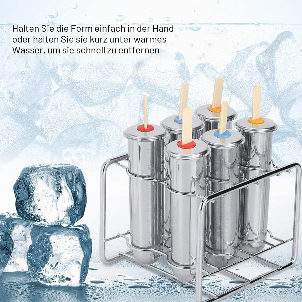 MAGT Eisformen Eis am Stiel, 6 Stück Edelstahl Eisform Popsicle Formen Sicherheit Double Groove Runde Tasse Eis am Stiel Formen Küche, Haushalt & Wohnen