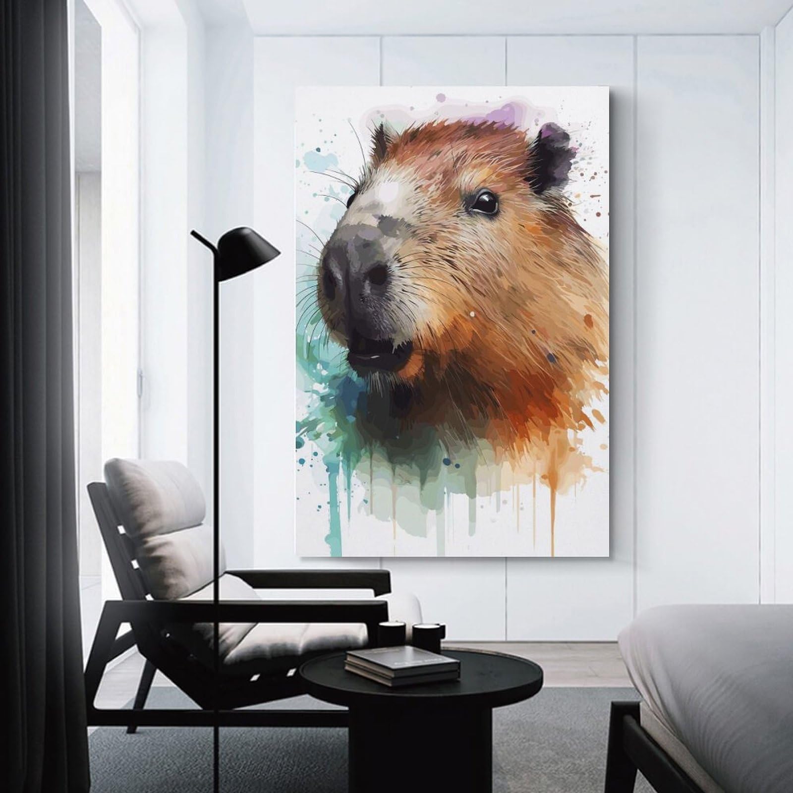 Junmoney Capybara Watercolor Portrait Wall Picture Print 08x12inch(20x30cm), for Hallway, Lounge Or Guest Room, Gift Idea for Housewarming And Birthdays