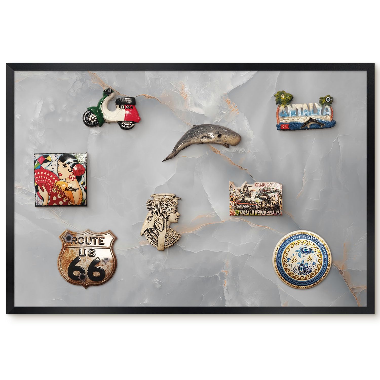 Magnetic Travel Souvenir Board 60x40 Gray Veins Black Border