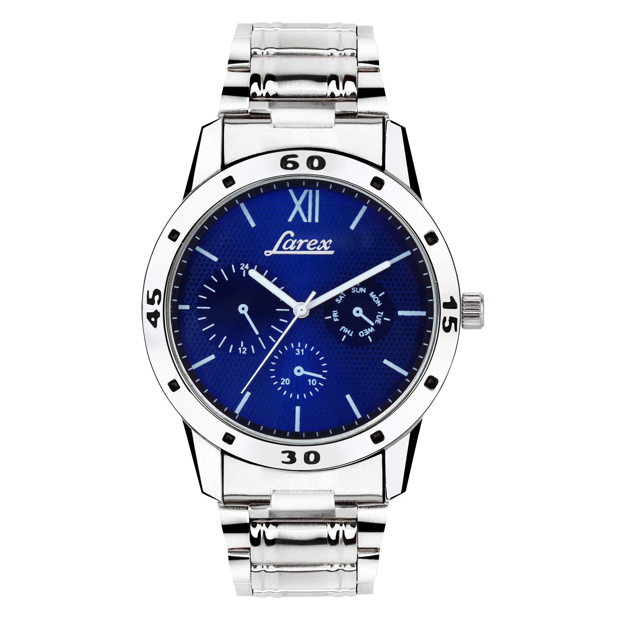 Larex Analogue Men's Watch (Blue Dial Silver Colored Strap)