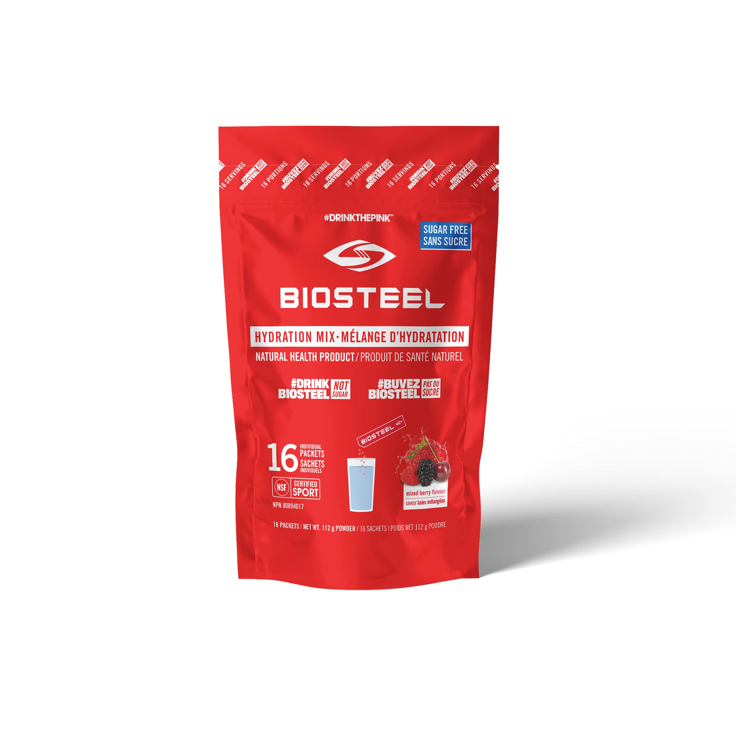 BIOSTEELHydration Mix, Sugar-Free with Essential Electrolytes, Mixed Berry, 16 Single Serving Packets