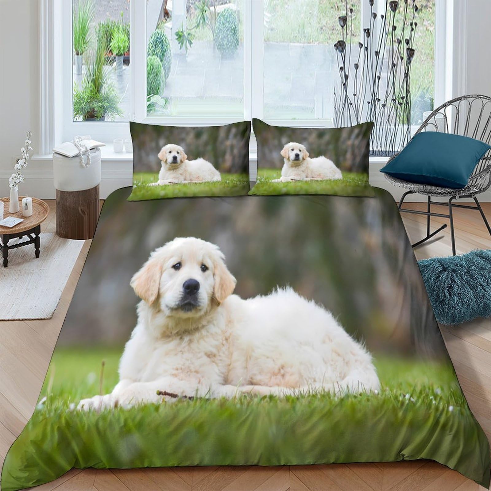 Ctjqhvkz Style-2 3D Printed Golden Retriever Dog Pattern Fitted Sheet Microfiber Soft Washable Mattress Cover For Bedroom Guest Room Decor Single（135X200cm）