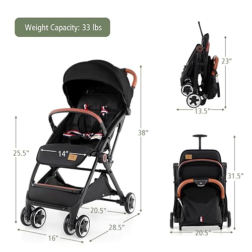 Miniatura 7 de HOMGX - Cochecito de bebé ligero, cochecito de viaje compacto con asiento ergonómico, cesta espaciosa, respaldo ajustable, toldo de gran tamaño,
