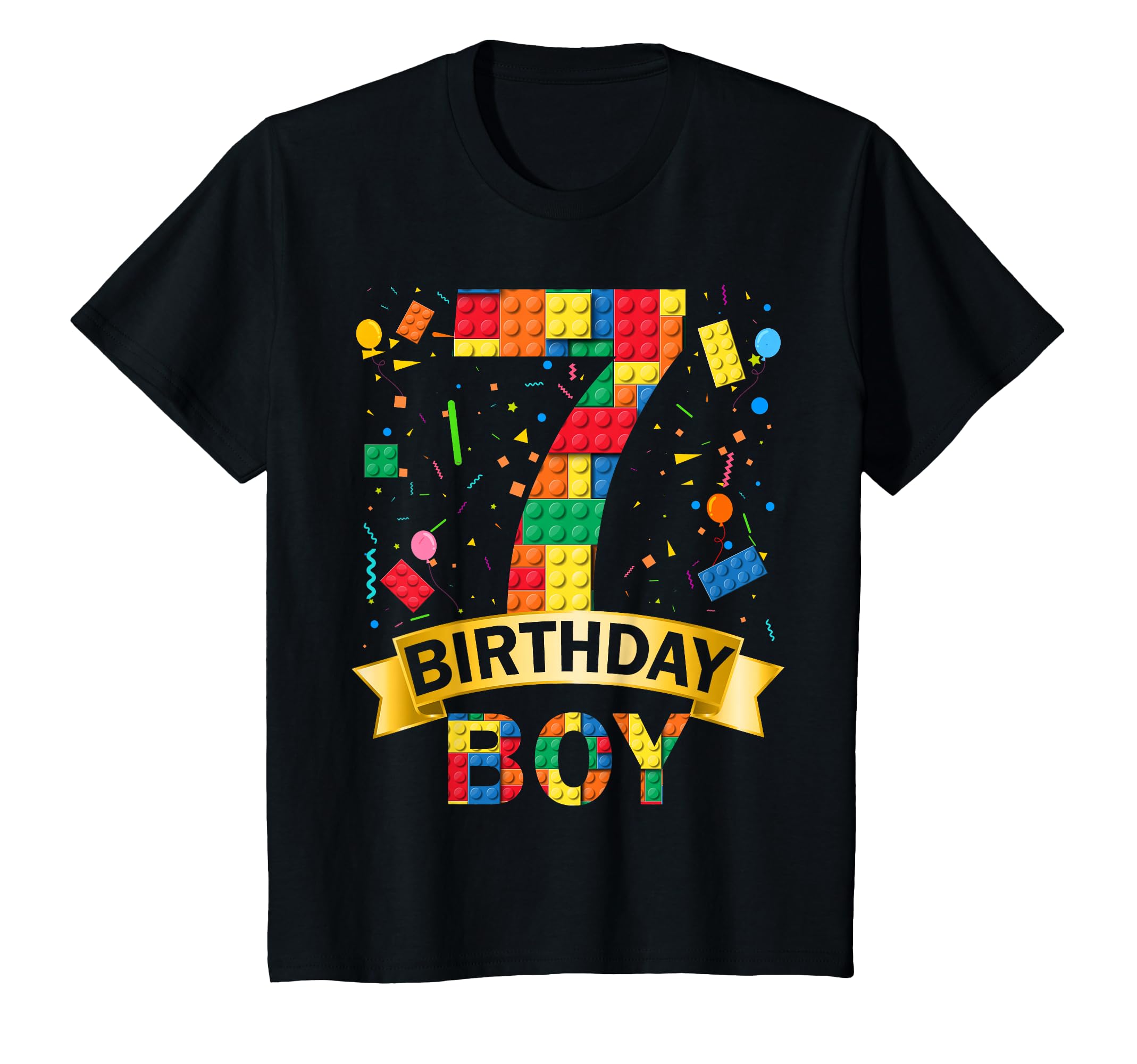 Kids 7rd Birthday Boy 7 Year Old Building Blocks 7th Birthday Boy T-Shirt