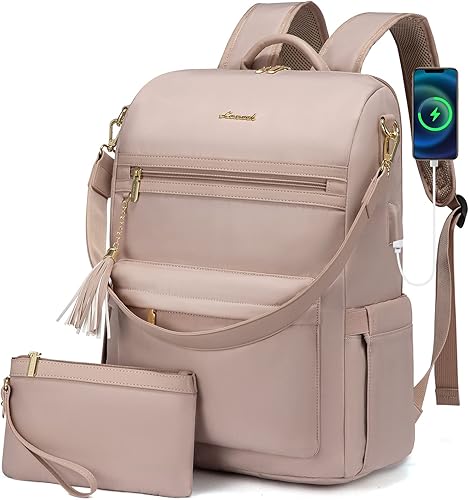 LOVEVOOK Mochila para laptop para mujer, mochila convertible de 17.3 pulgadas con puerto USB, mochila de trabajo de moda para profesores y